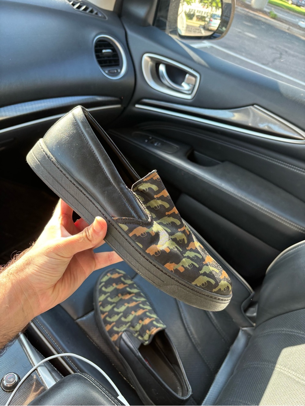 Prada sz 9 Men's Slip-On Camouflage revolver Canvas Loafers - Black & Green